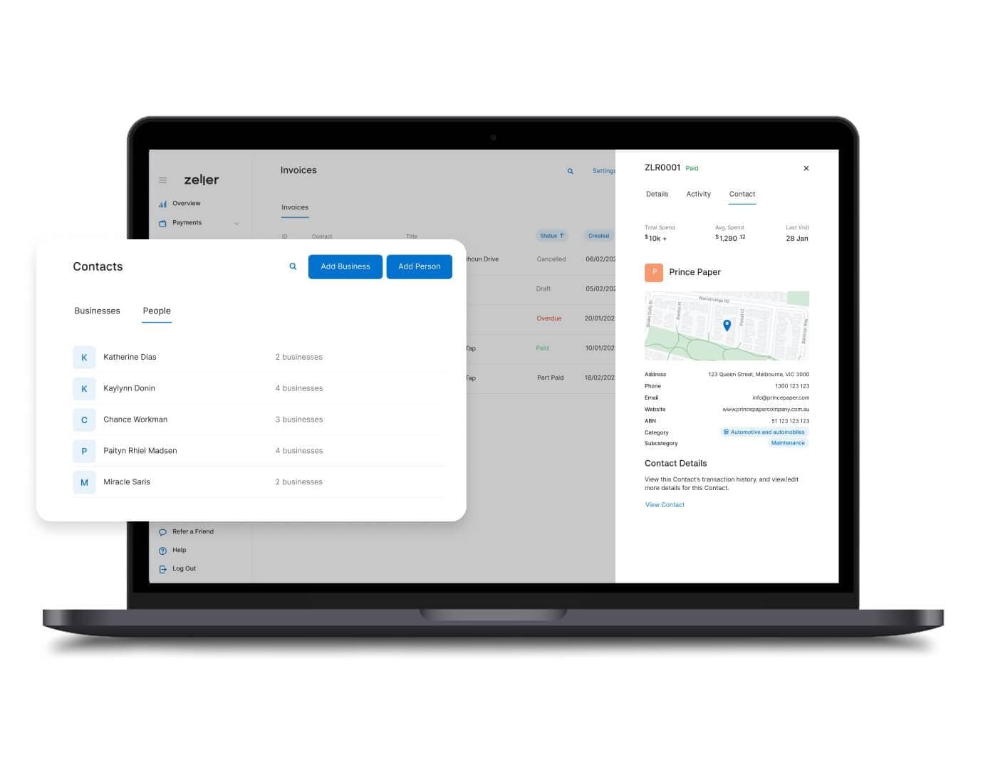 Zeller - Contact Directory Invoices, laptop