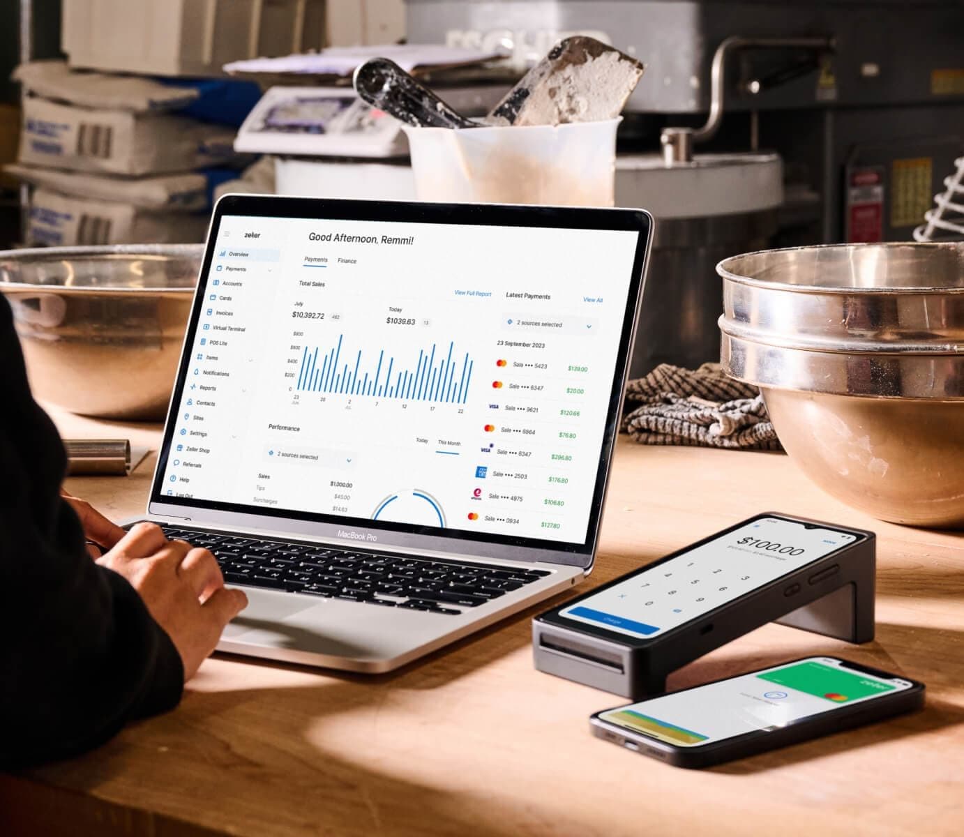 Zeller - Laptop, Terminal and Phone in Kitchen