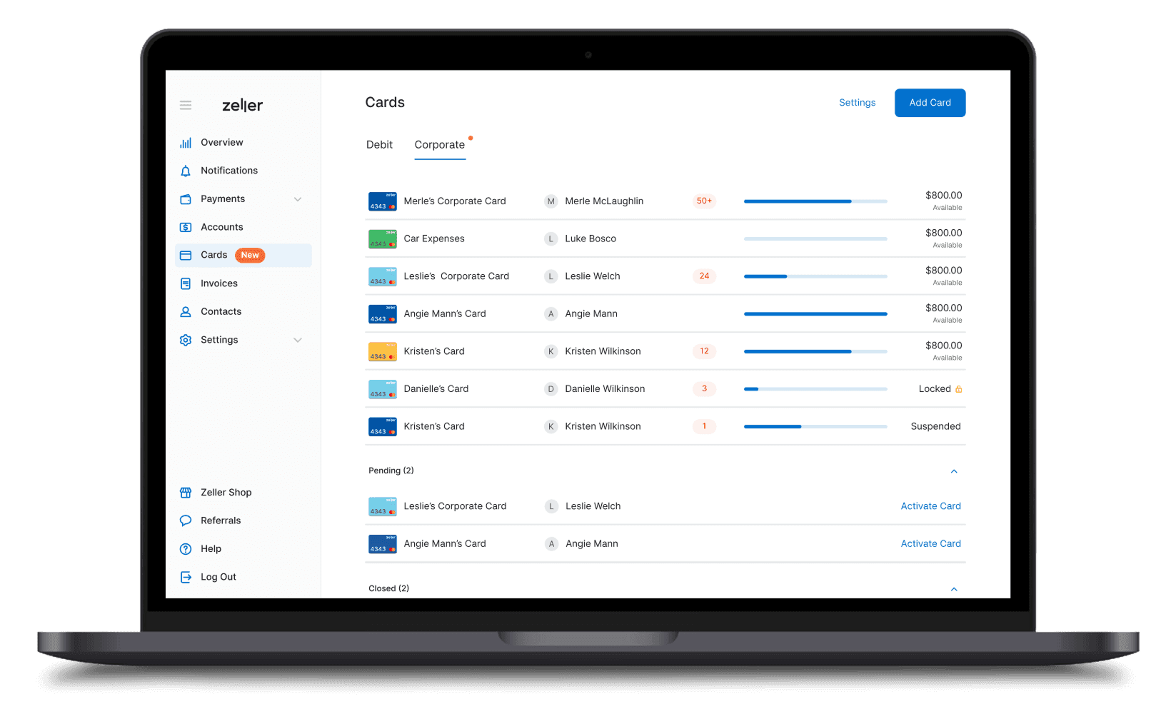 Zeller - Corporate Cards - Create Card