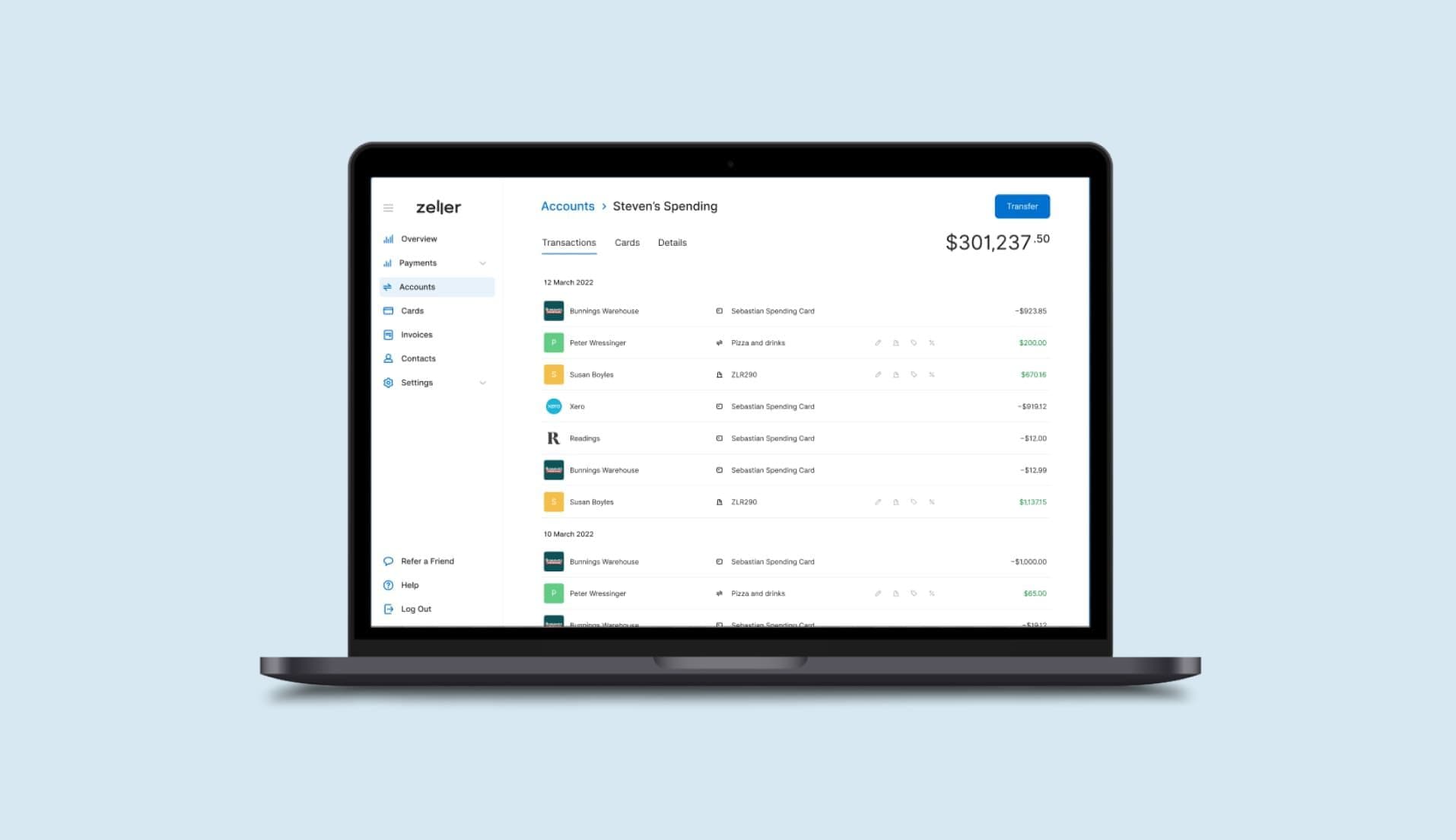 Zeller - Transaction Accounts Dashboard, Laptop, blue