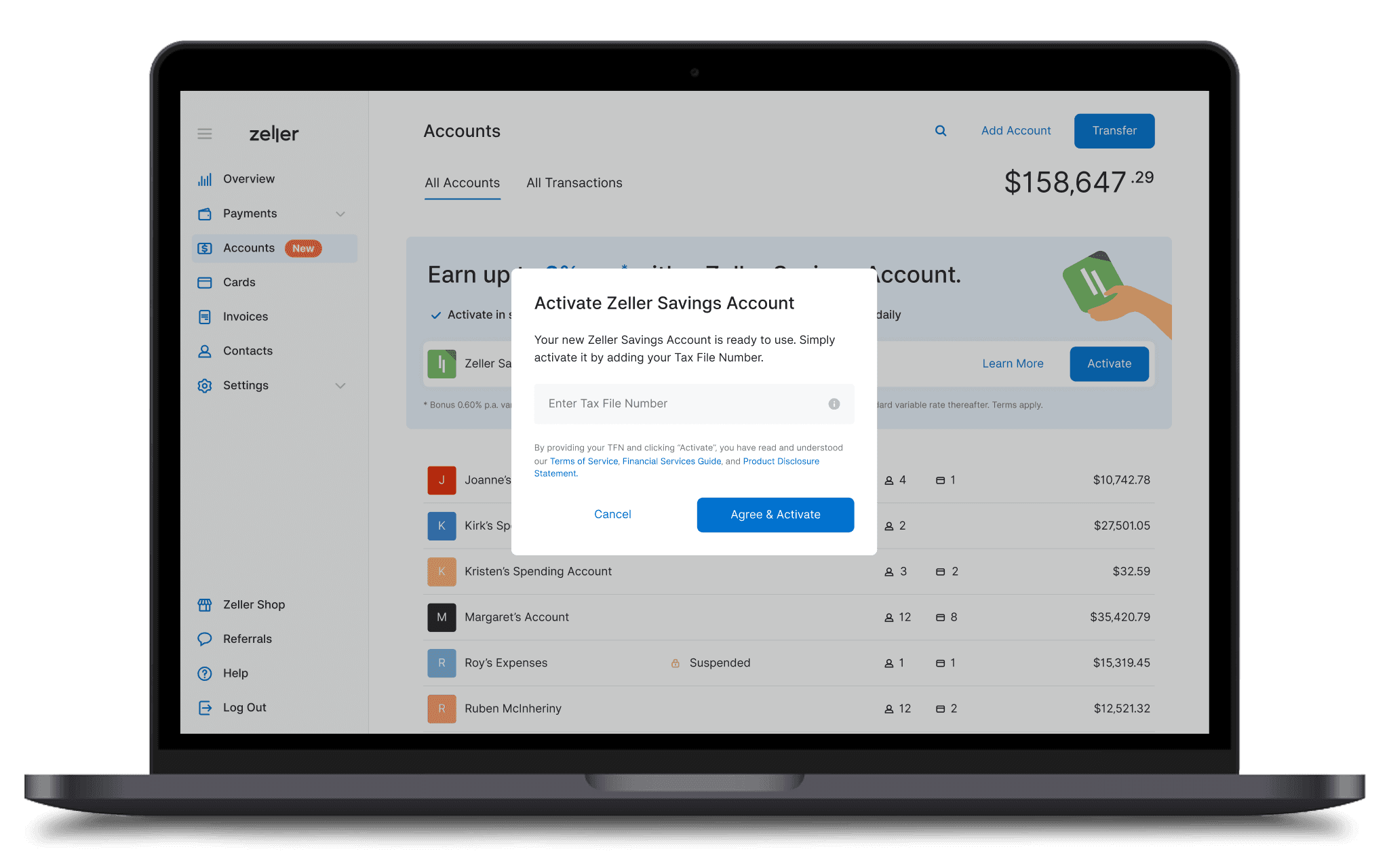 Zeller - Savings Account - Activate account