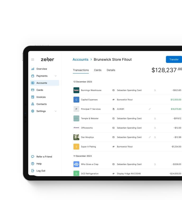 Zeller - Accounts Dashboard